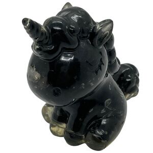 Resin Unicorn Figurine, Black Stones & Clear 2.5"